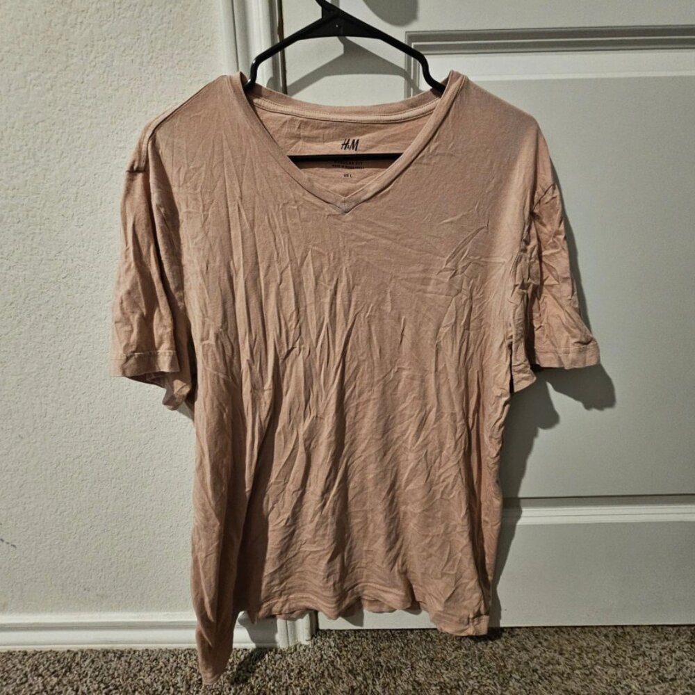 H&M Men V Neck T Shirt Regular Fit Casual Everyday Basic Tee Size L